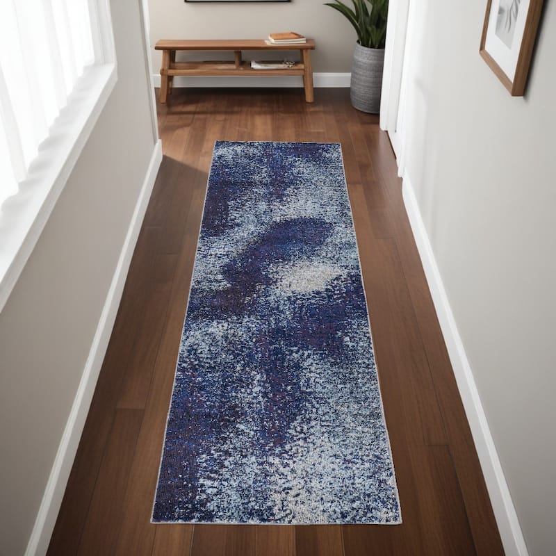 Xuxi Power Loomed Abstract Modern Stain Resistant Area Rug By HomeRoots - 96' X '32' X '0.39 - 96' X '32' X '0.39 - Oxford Blue - Runner