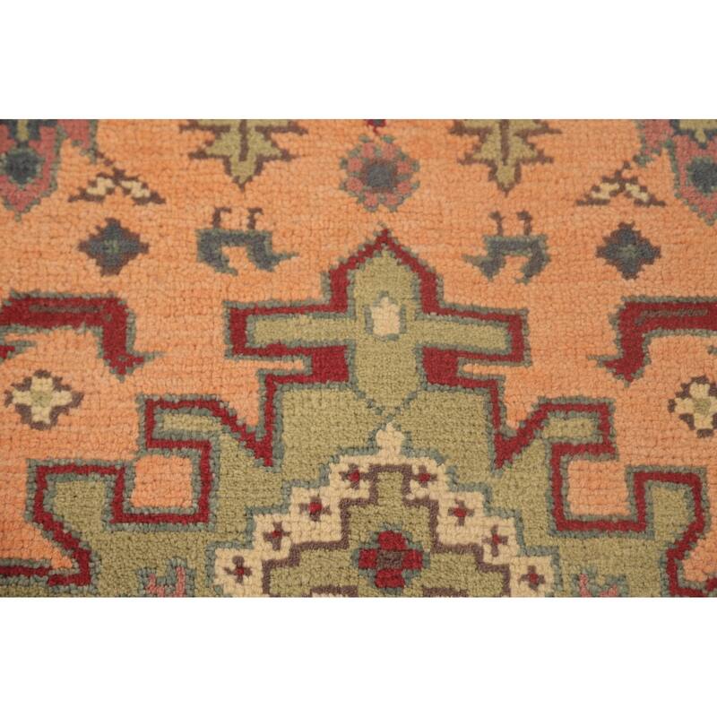 Geometric Kazak Area Rug Handmade Traditional Grey Wool Carpet - 7'9"x 9'9"