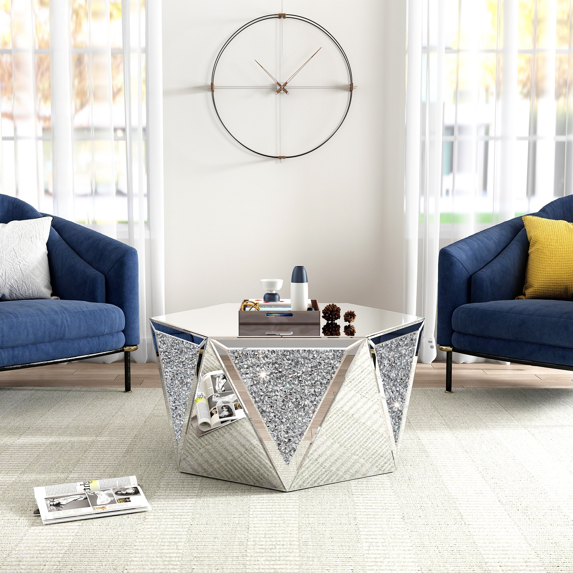 Mirrored Coffee Table Crystal Diamond Accent Table - On Sale