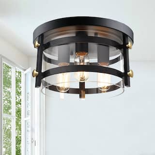 Teresa Metal and Clear Glass 13" W 3-light Black Flush Mount