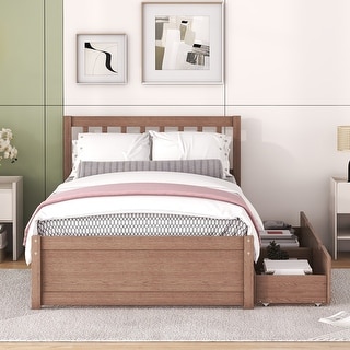 Twin Size Platform Bed with 2 Drawers, Wooden Twin Bed Frame with Headboard and Solid Wood Slats Support for Kids,Teen,Adult