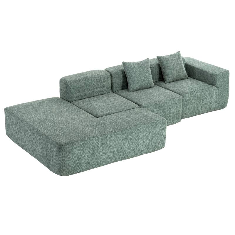 116.5" Polyester Sectional Sofa with 4-Seater Full-Compressed Couch , and Two Included Back Pillows