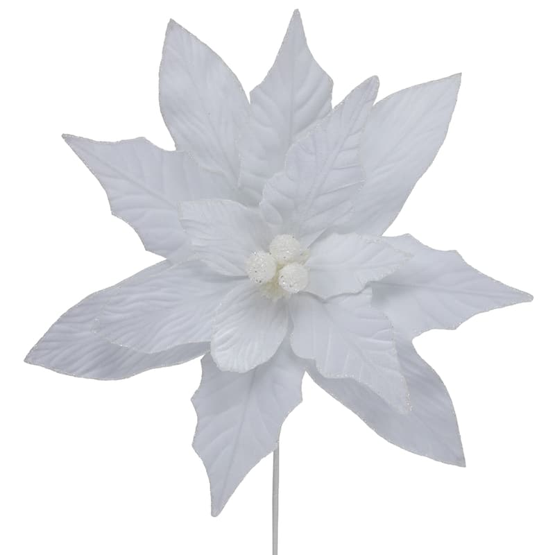 33" Winter White Glittered Poinsettia Large Christmas Pick - 33