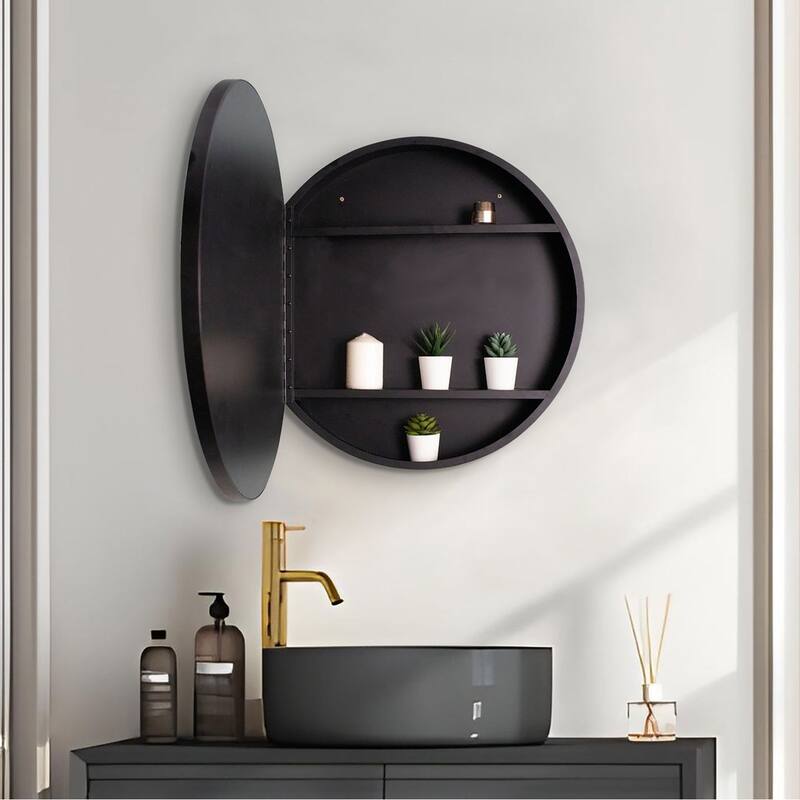 24"/30" Round Iron Medicine Cabinet with Mirror