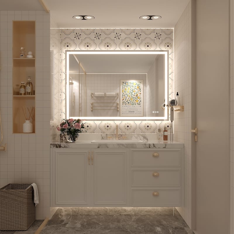 Large LED Bathroom Mirror with UL Listed, Front and Backlit, Anti-Fog