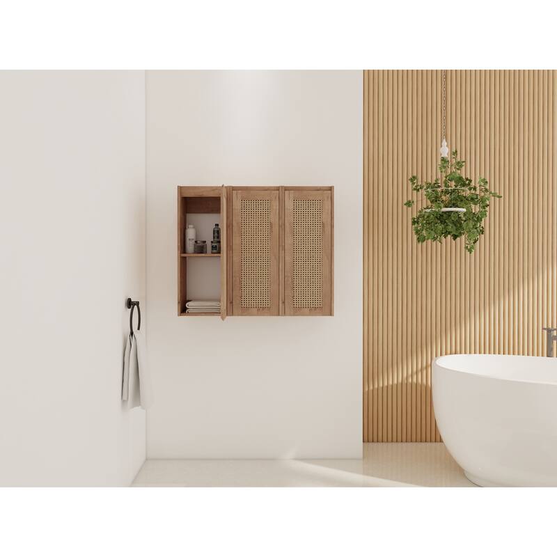 Modern Wall-Mounted Bathroom Cabinet with Hidden Handles & Reversible Doors, Floating Side Storage Cabinet