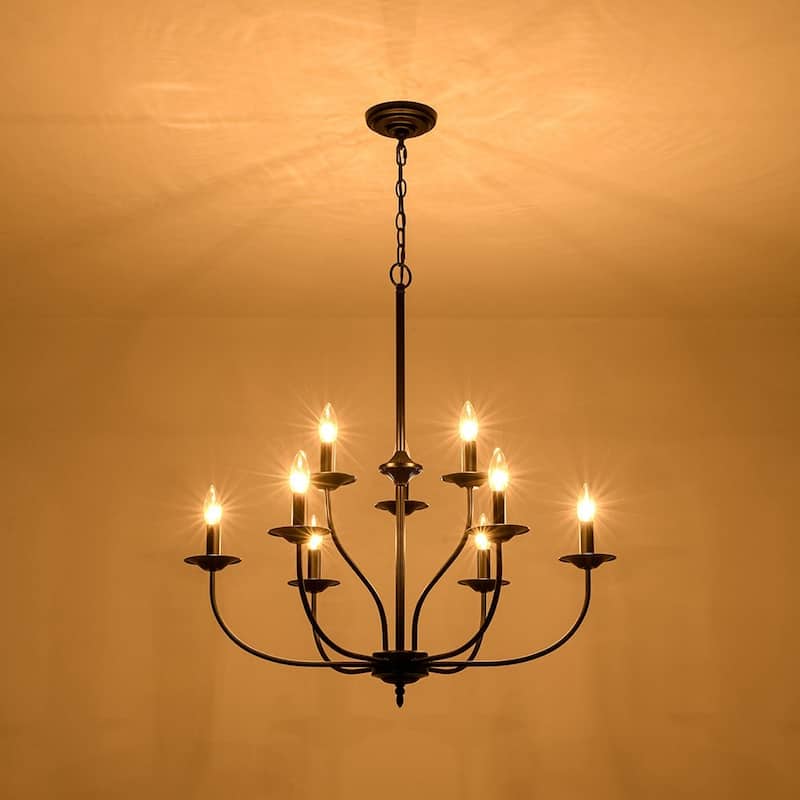 Retro 9-Light Dimmable Candle-style Metal chandelier - 30.5in