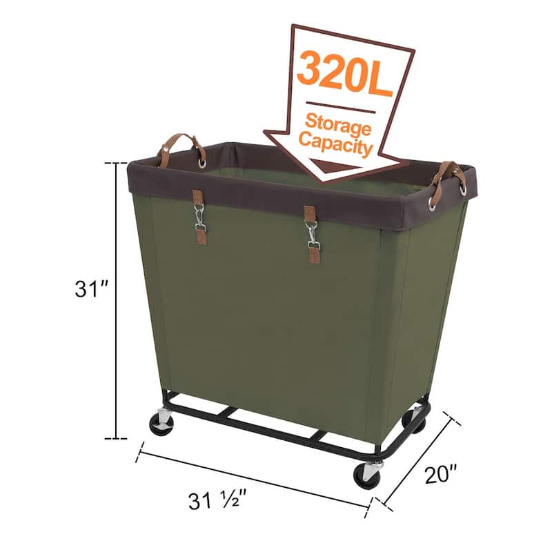 Large Laundry Hamper with Wheels, 320L Canvas Laundry Basket for Hotel, Home, Closet, Dorm