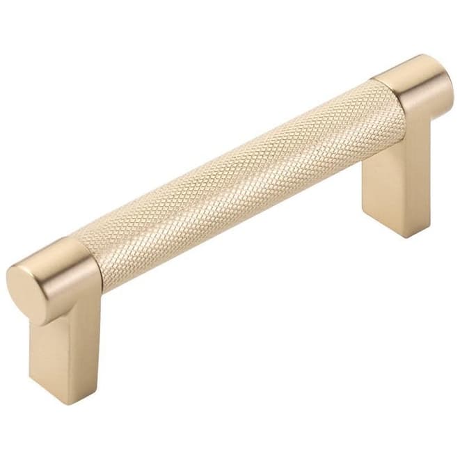 Emtek 84052.REC.KN Knurled 3-1/2" Center to Center Bar Cabinet Pull - Satin Brass / Satin Brass Stem