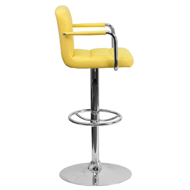 Quilted Vinyl Adjustable Height Barstool with Arms and Chrome Base - 20"W x 18"D x 36.75" - 45.25"H