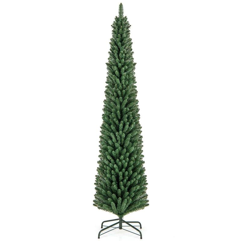 Costway 5/6/7/8 FT Pencil Christmas Tree Artificial Xmas Tree with - 8 FT - 8 Foot