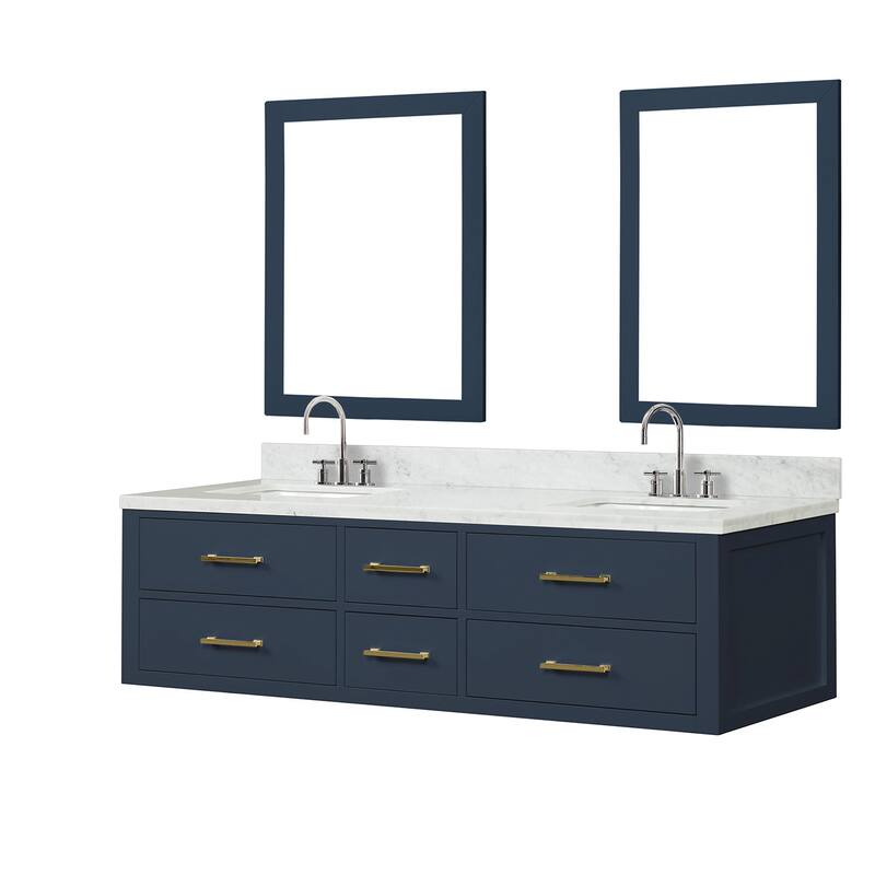 Lexora Castor Double Bath Vanity, Carrara Marble Top, Faucet Set, and Mirrors