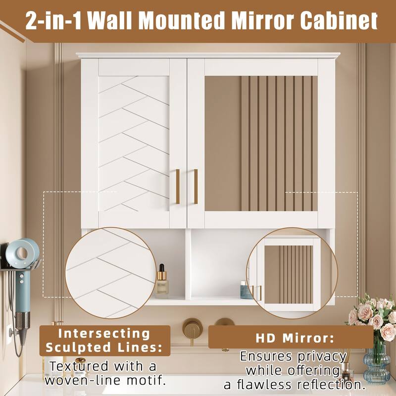 Roomfitters 30 Inch 2-in-1 Wall Mount Medicine Cabinet, Mirror Storage with Adjustable Shelves & Soft Close