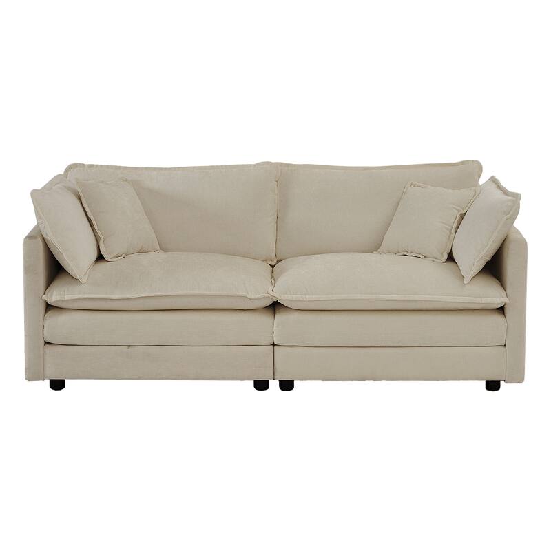 Modern Fabric Loveseat Sofa Couch for Living Room, Upholstered Large Size Deep Seat 2-Seat Sofa with 4 Pillows