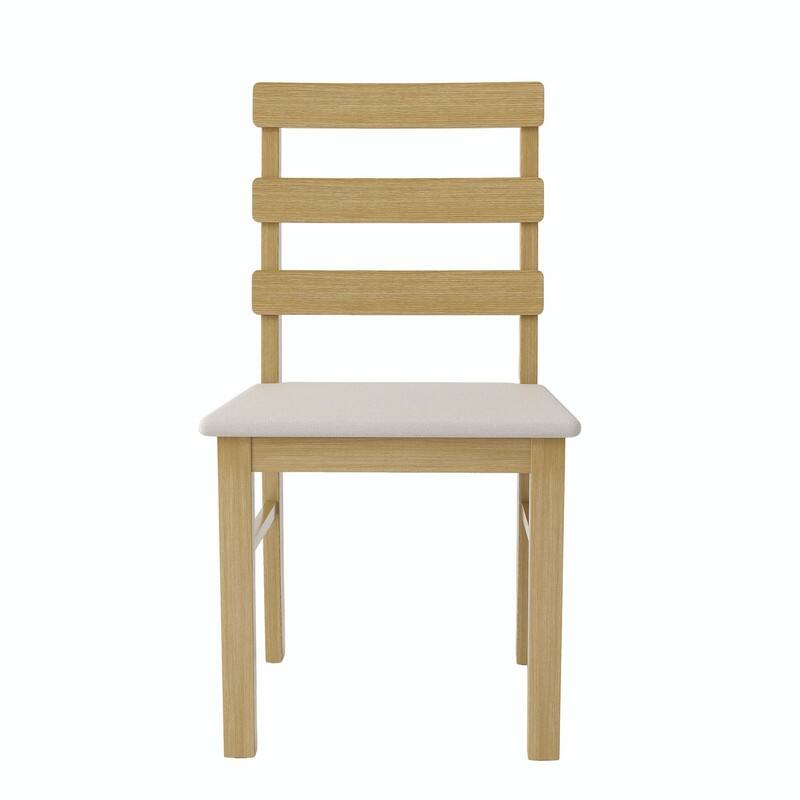 Scandinavian Wooden Dining Chairs with Three Horizontal Back, Upholstered Seat Dining Chairs, Set of 2