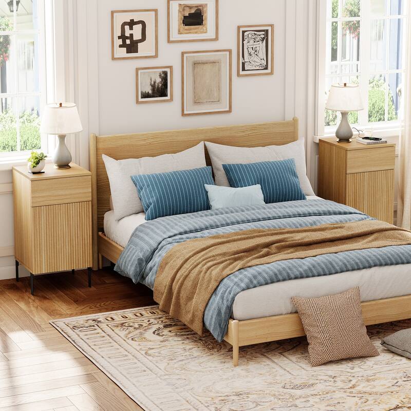 4 Pcs Bedroom Set，Reeded 6 Drawer Dresser and Nightstand Sets for Bedroom, Night Stand Set of 2