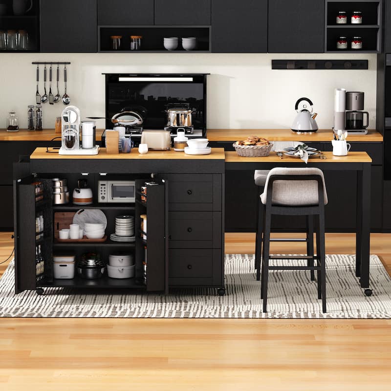 Multi-Functional 74.8" Kitchen Island with Extendable Table – 3 Drawers, Power Outlet & Mobile Design‌