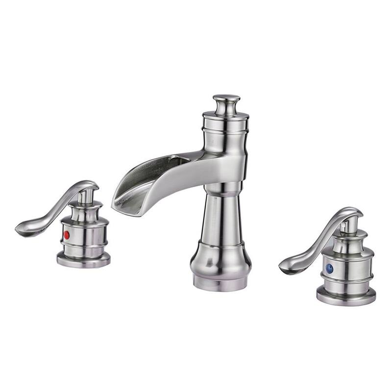 Nickel Waterfall 2 Handle Widespread Bathroom Faucet