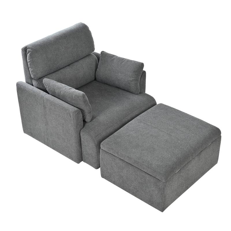 GDFStudio - Oversized 35" Accent Chair with Storage Ottoman