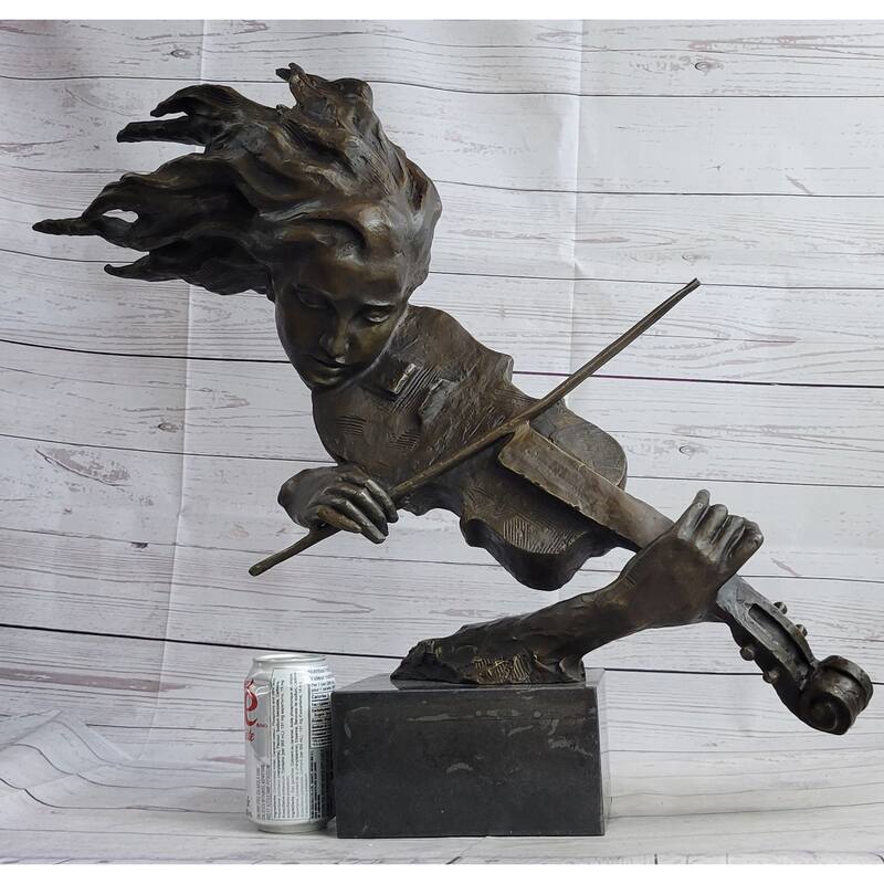 Abstract Modern Art Female Violin Fidler Player Bronze Marble Sculpture Statue
