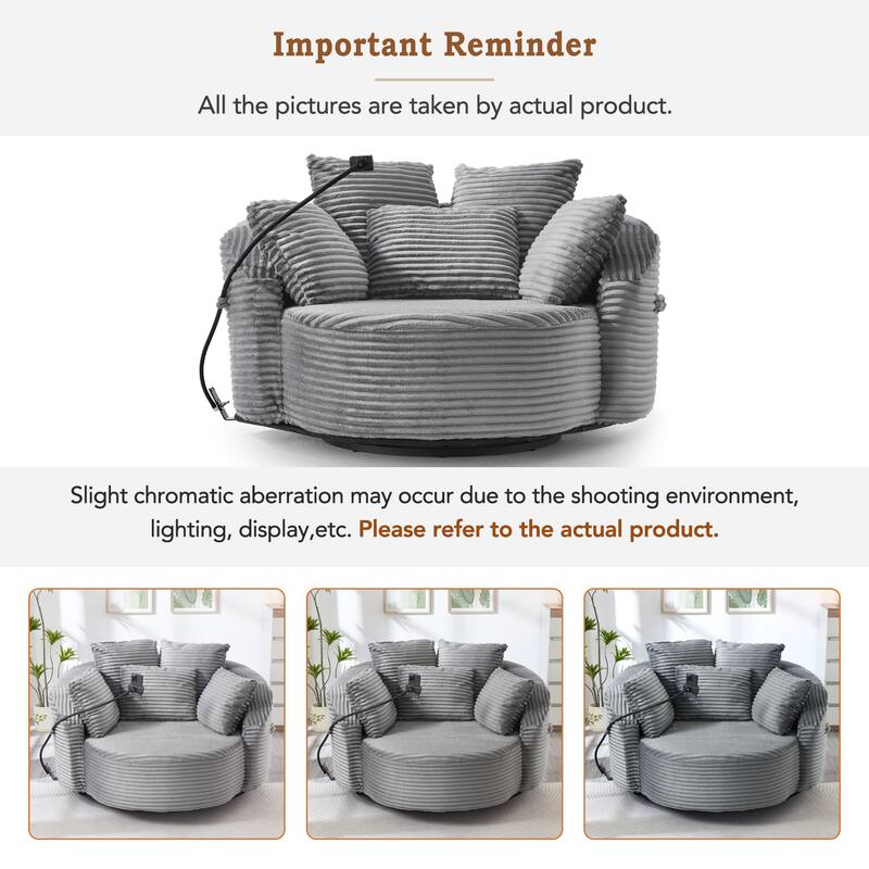 GDFStudio - 360° Swivel 55.9" Corduroy Upholstered Barrel Accent Chair