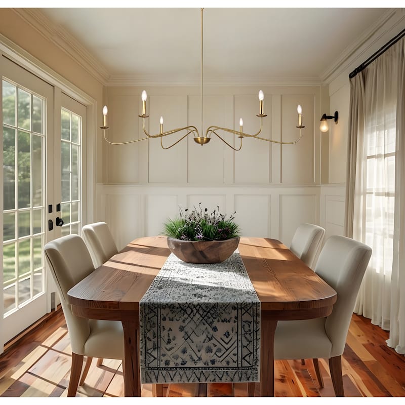 6 Light 64 Inches Minimalist Chandelier in Matte Black / Gold /Chrome