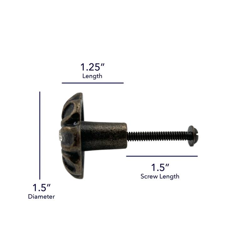 HomeRoots Set of Six Black And Gold Scalloped Knob Iron Drawer Pull Knobs - 6.25 in. x 4.00 in. x 3.50 in.