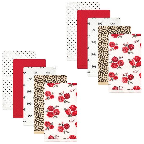 slide 1 of 1, Hudson Baby Infant Girl Quilted Burp Cloths 10pk, Rose Leopard, One Size - Rose Leopard - One Size