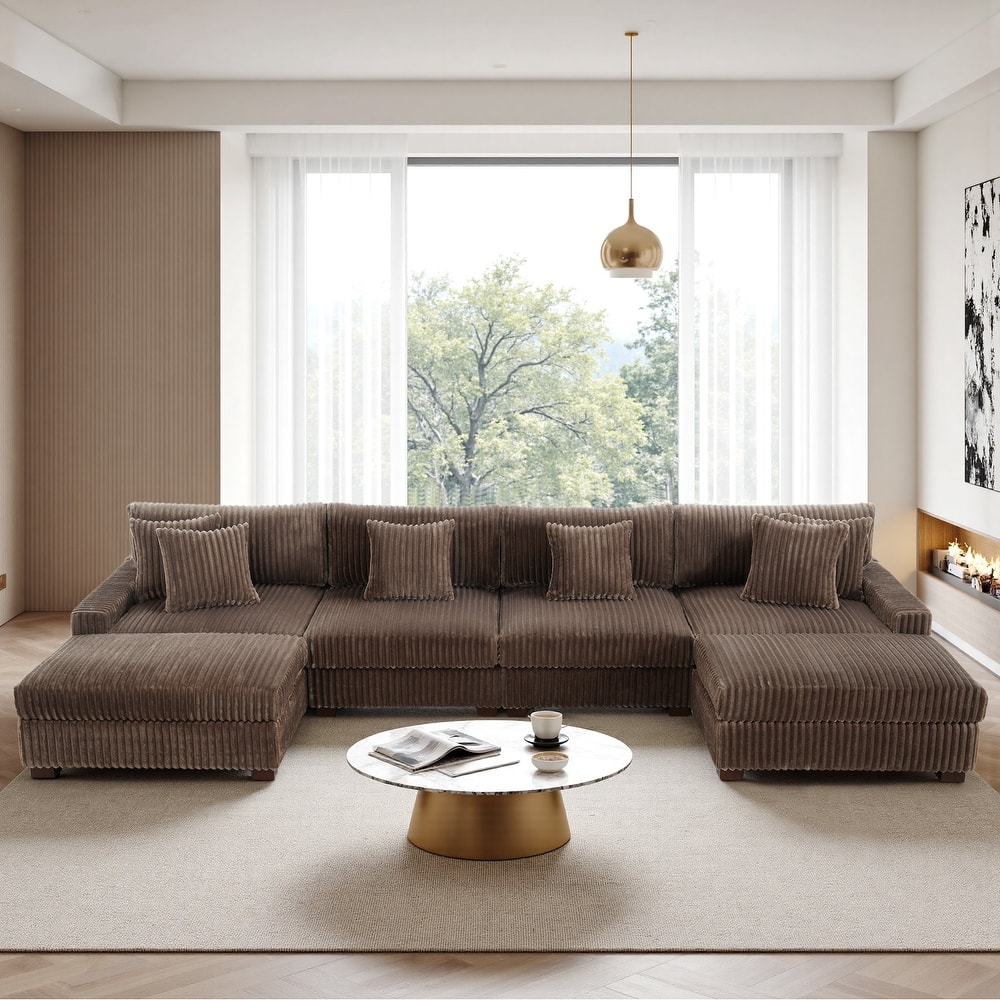 Modular Cotton Flannel Plush Sectional Sofa with Ottomans