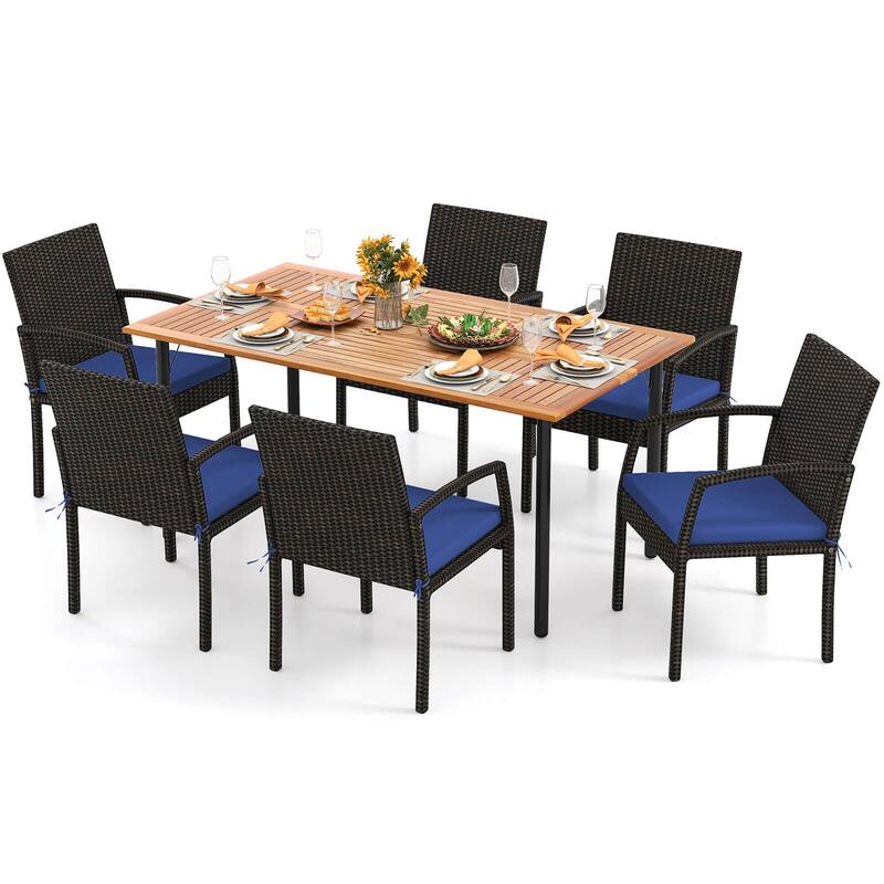 Costway 7PCS Patio Rattan Dining Set with Cushion Umbrella Hole - See details