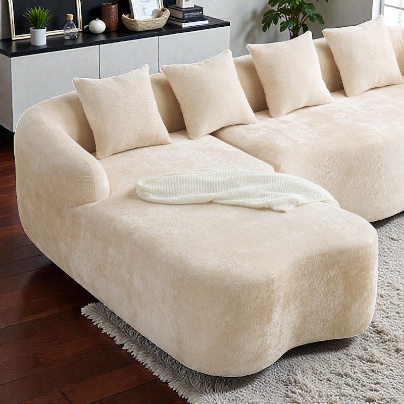 Full Compression L Shaped Sectional Sofa with Curved Chaise, Modular Chenille Couch for Apartment Living Room