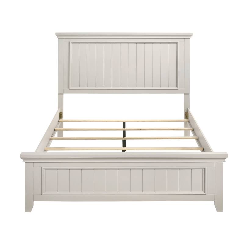 Classic White Farmhouse Queen Size Panel Bed with Wooden Finish