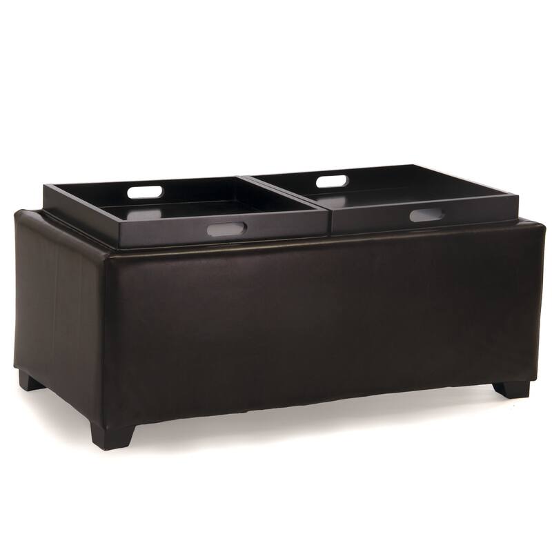 Maxwell Brown Bonded Leather Double Tray Ottoman by Christopher Knight Home