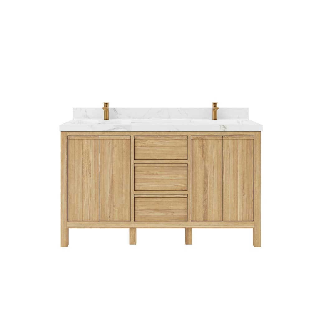 Willow Collections 60 in. W x 22 in. D Elizabeth Solid Teak Wood Double Sink Bathroom Vanity with Countertop