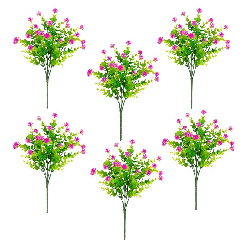 14-in UV Resistant Artificial Flowering Mini Rose Bush - Set of 12