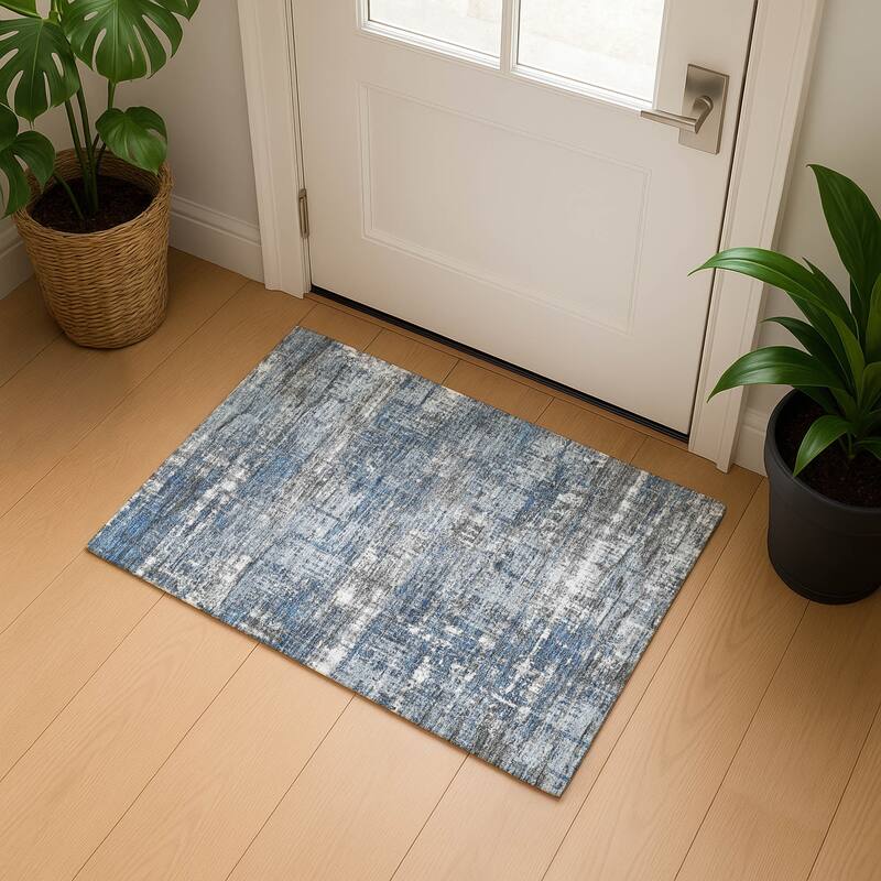 Premium Washable Super Soft Modern Hatch Mayfield Rug - Denim - 1'8" x 2'6"