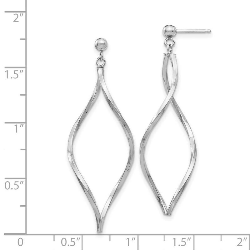Curata 14k White Gold 40x13mm Twisted Geometric Dangle Post Earrings