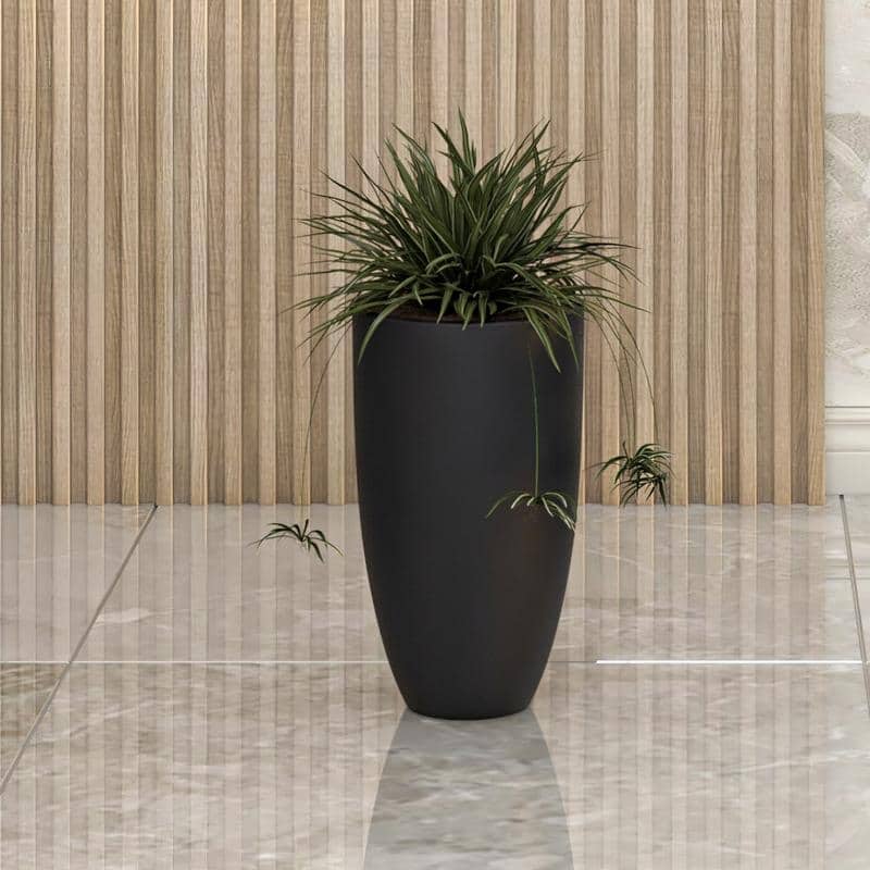 Crete Tapered Round Planter, Durable Fiberstone & Clay Indoor/Outdoor Pot with Drainage