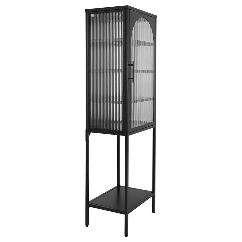 Stylish Tempered Glass High Cabinet with Arched Door Adjustable Shelves and Feet Anti-Tip Dust-free Fluted Glass Kitchen