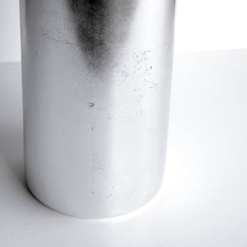20 Inch Glass Cylinder Shape Hand Gilded Vase with Metal Leaf Details and Distressed Finish