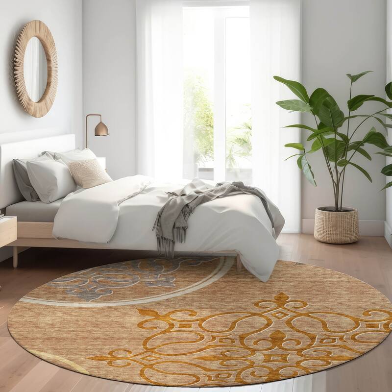 Premium Washable Super Soft Transitional Scroll Mayfield Rug - Terracotta - 8' x 8'