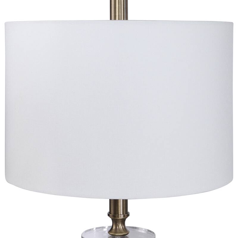 Tall Antique Brass Floor Lamp with White Drum Shade - 67" - Black