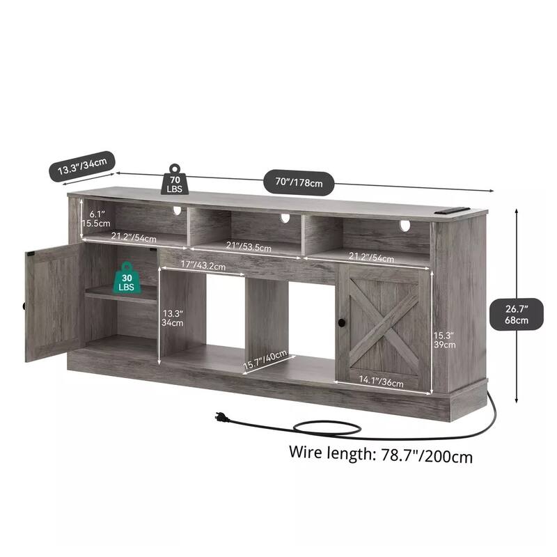 Farmhouse TV Stand for 75" TVs with Power Outlet - 73 inches