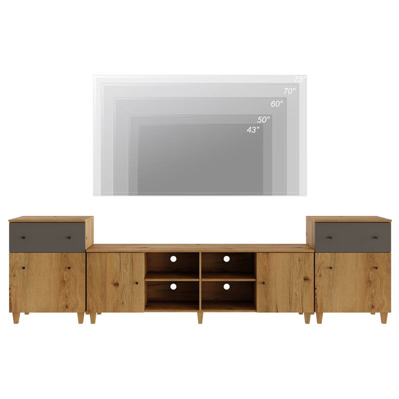WAMPAT 3 in 1 TV Stand with Cabinets and Drawers for 75 inch TVs