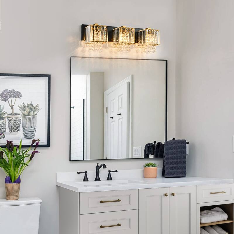 Modern Dimmable Glam Crystal Bathroom Vanity Lights Linear Black Gold Wall Light - Black & Gold