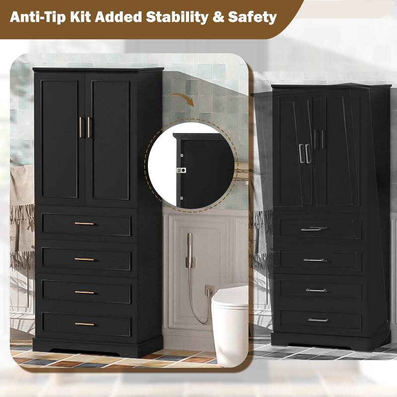 72.2'' Tall Freestanding Bathroom Cabinet with 3 Drawers, Adjustable Shelf, Soft-Close Doors, MDF Panels