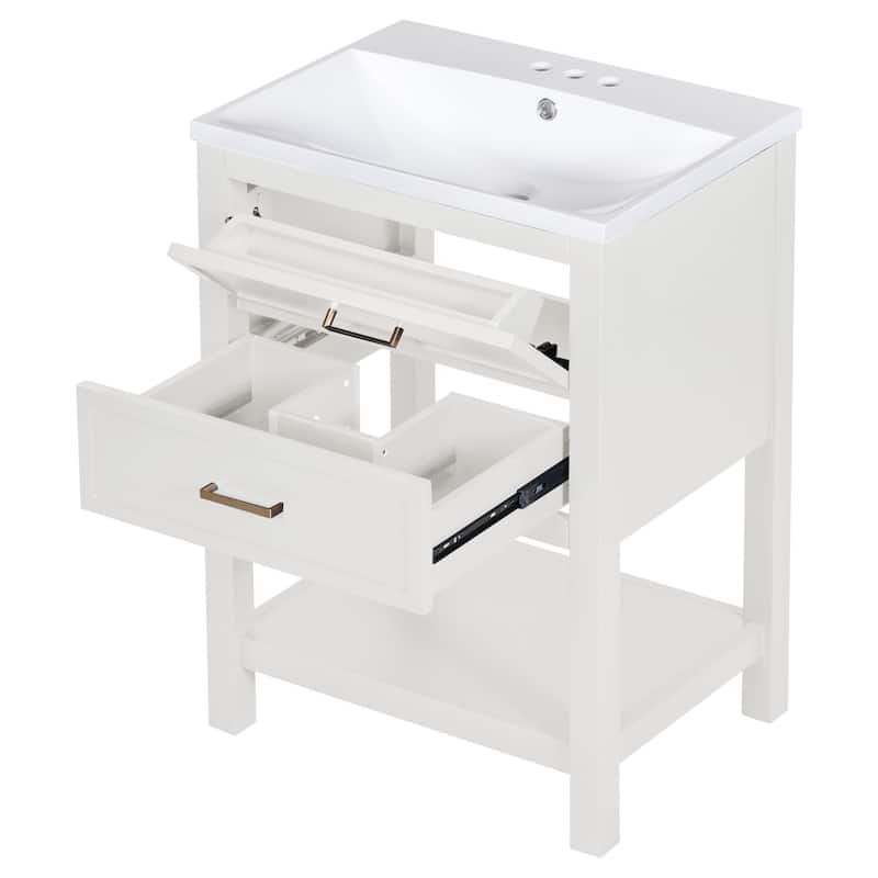 Roomfitters 24 Inch Bathroom Vanity with Sink, Modern Storage Cabinet with 2 Drawers, Freestanding Single Vanity, White