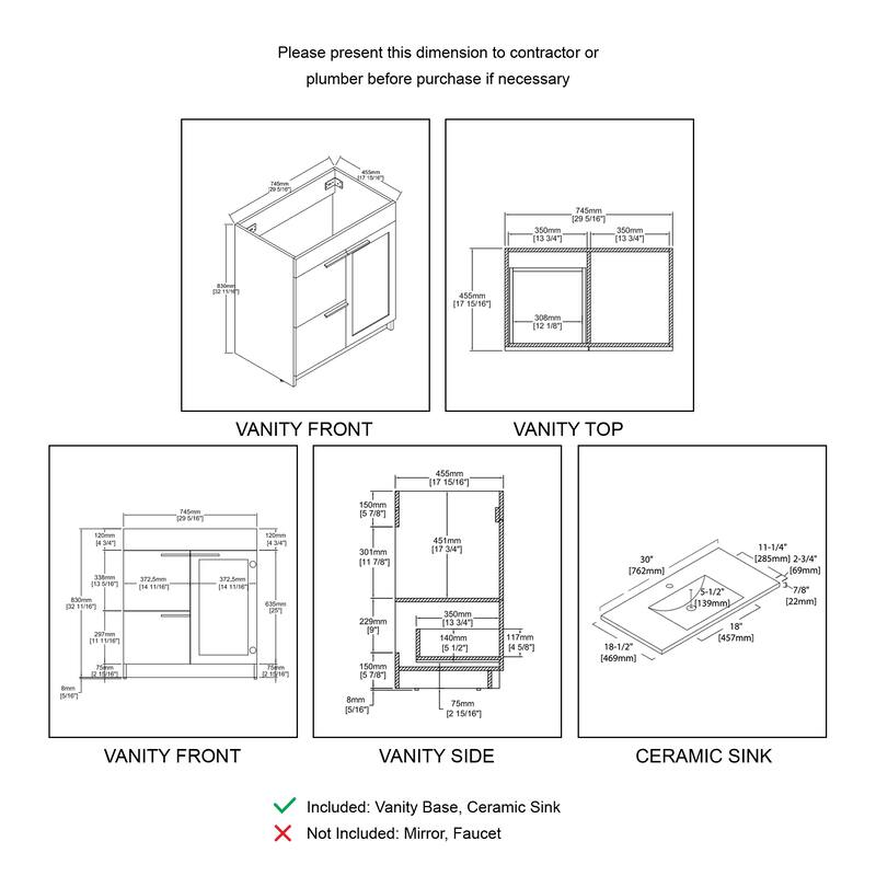 Blossom Hanover 30 Inch Bathroom Vanity with Topmount Ceramic Sink