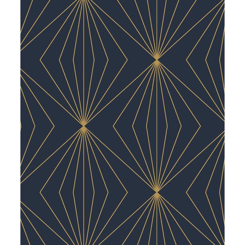 Seabrook Designs Gem Geometric Prepasted Wallpaper - 20.9 in W x 33 ft. L - 20.9 in W x 33 ft. L - Dark Blue & Metallic Gold