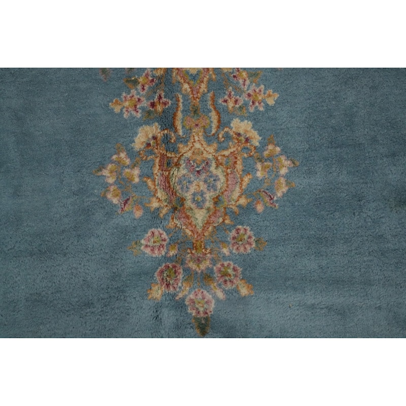 Hand Knotted Oriental 100% Wool Carpet Traditional Floral Navy Blue & Blues Kerman Area Rug - 15' 6'' X 9' 10''